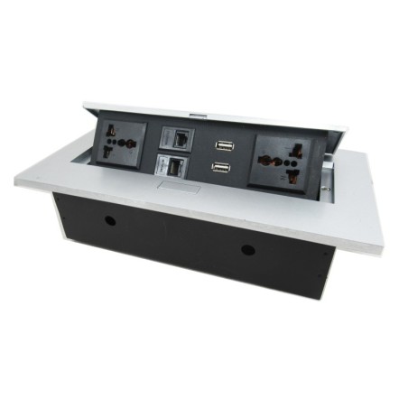Office/Meeting/Conference Desk/Table Cable Outlets Wire Management Assembly Box with Assorted Module for Phone, Netword, Power O