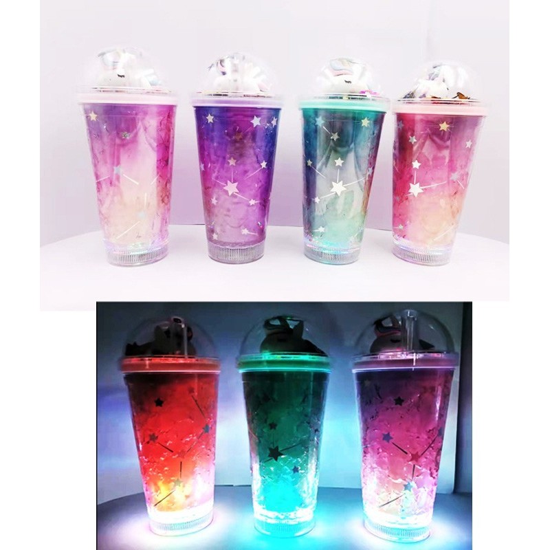 1 piece of Magical LED Light-Up Cartoon Ice Cup Unicorn Tumbler & Straw