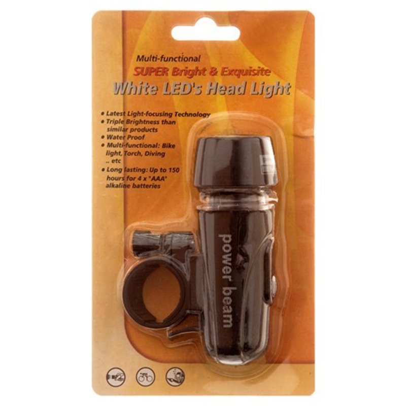 Black BICYCLE MULTI-FUNCTIONAL 5-LED HEAD LIGHT BIKE FLASHLIGHT TORCHES +HOLDER