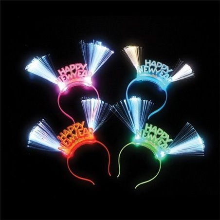 12/pk Flashing Fiberoptic Happy New Year Headband