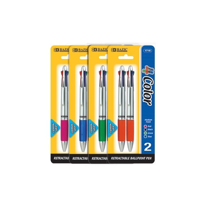 2/PK sliver top 4 color in 1 retractable ballpoint pen