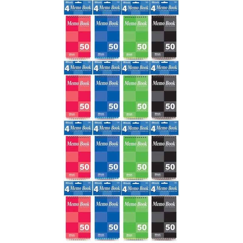 4 Pk, Bazic Top Bound Spiral Memo Books, 3-Inch-by-5-Inch, 50 Sheets (4 Per Pack, Total of 16)