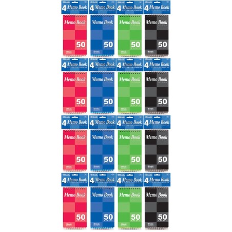 4 Pk, Bazic Top Bound Spiral Memo Books, 3-Inch-by-5-Inch, 50 Sheets (4 Per Pack, Total of 16)