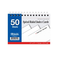 BAZIC Ruled Index Cards Book 3" X 5" 100 Count, Spiral Bound Memo, White Flashcards, Ruled Lined Card for Learning Memory Remind