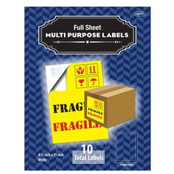 BAZIC 8.5" X 11" Full Sheet White Multipurpose Labels (10/Pk)