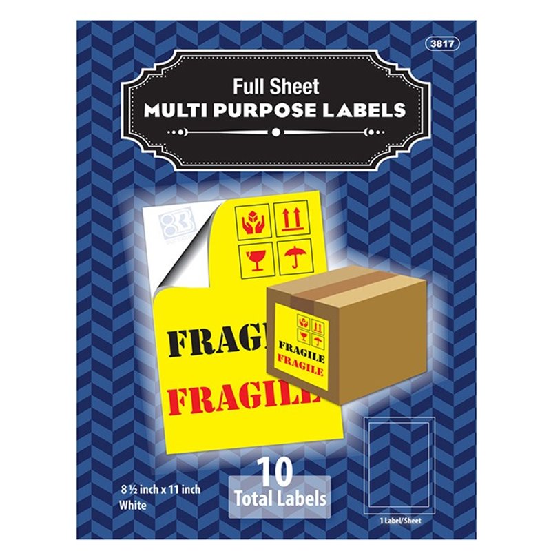 BAZIC 8.5" X 11" Full Sheet White Multipurpose Labels (10/Pk)