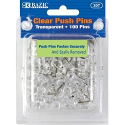 Bazic Transparent Clear Push Pins 100/ct