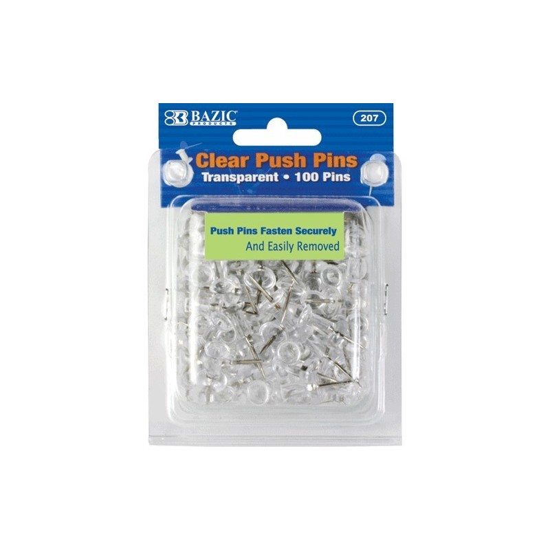 Bazic Transparent Clear Push Pins 100/ct