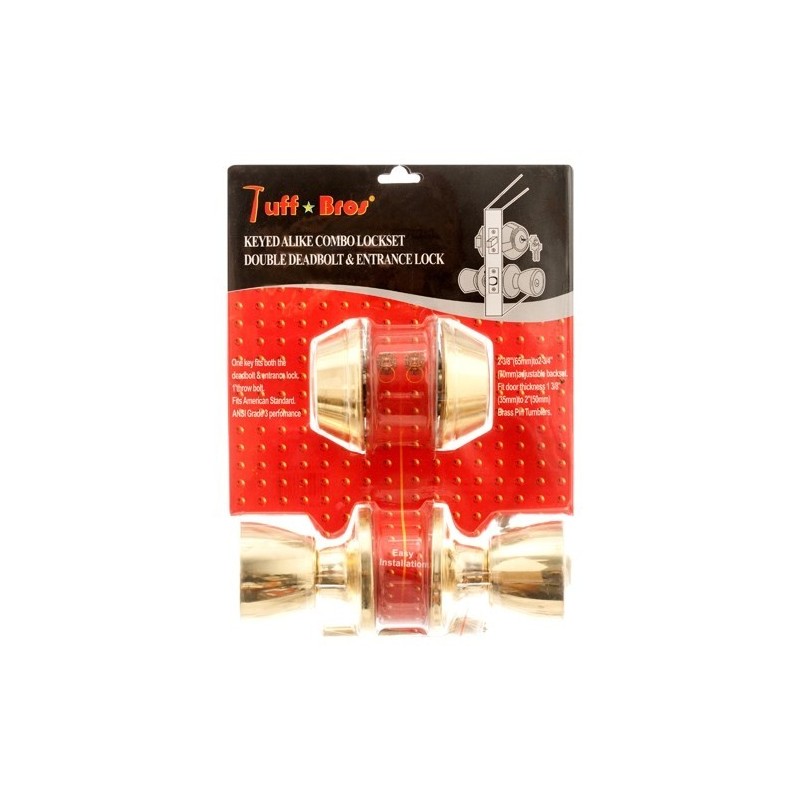 Tuff Bros Keyed Alike Combo Lock Set, Brass Double Deadbolt and Entry Door Knob, Security Door Lock System