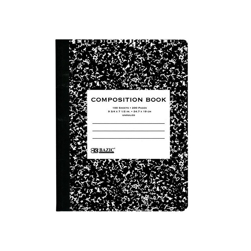 1 books BAZIC UNRULED 100 Ct. Black Marble Composition Book