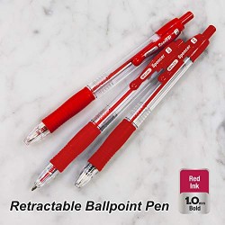 BAZIC Ballpoint Pen Spencer Red Retractable Pen Soft Barrel Grip Pens, 1.0 mm Bold Point Smooth Writing, for Office School Teach