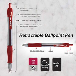 BAZIC Ballpoint Pen Spencer Red Retractable Pen Soft Barrel Grip Pens, 1.0 mm Bold Point Smooth Writing, for Office School Teach