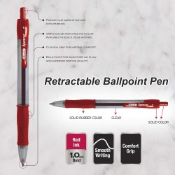 BAZIC Ballpoint Pen Spencer Red Retractable Pen Soft Barrel Grip Pens, 1.0 mm Bold Point Smooth Writing, for Office School Teach