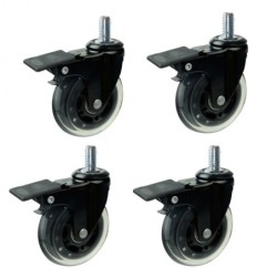 4/pk Dia 3inches Heavy duty wheels Soft PU casters with brake M10 Stem