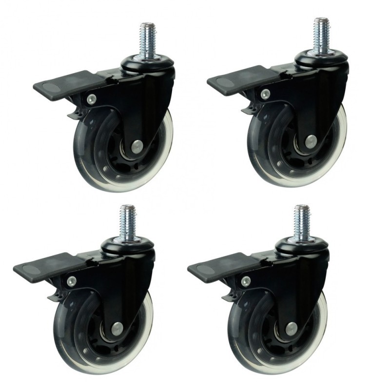 4/pk Dia 3inches Heavy duty wheels Soft PU casters with brake M10 Stem