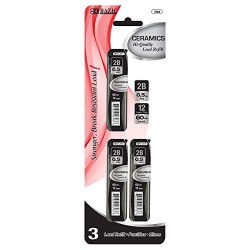 0.5 mm 2B ceramic lead, 36 pieces in 3 tubes, Fine, break-resistant, fits standard 0.5 mm pencils, N Pieces (total)