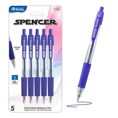 Smooth quick-dry ink, blue ink retractable ballpoint pens, soft cushion grip, 1.0 mm medium, One-click, pocket clip