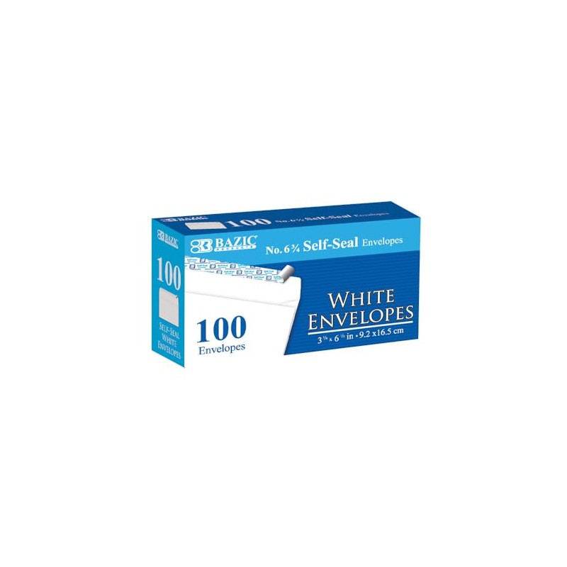 BAZIC #6 3/4 Peel and Seal White Envelope,572-24P (100-Pack)