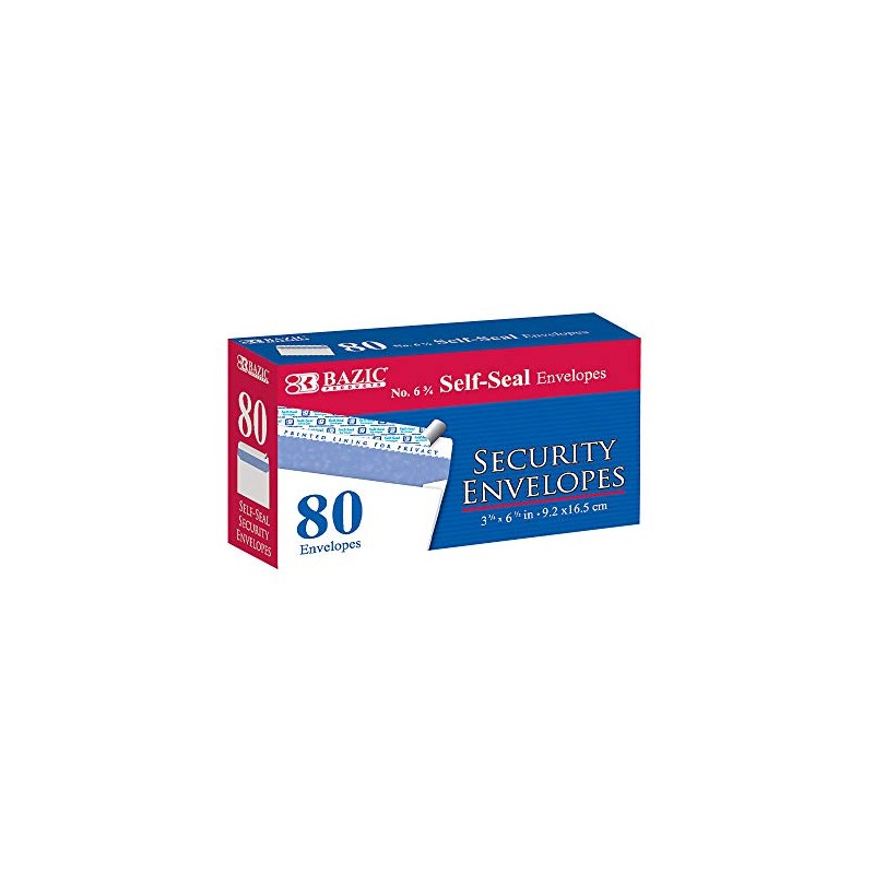 BAZIC Security Self Seal Envelope 3 5/8" x 6 1/2" #6, No Window Tint Pattern Mailing Envelopes, Peel & Seal (80/Pack), 1-Pack