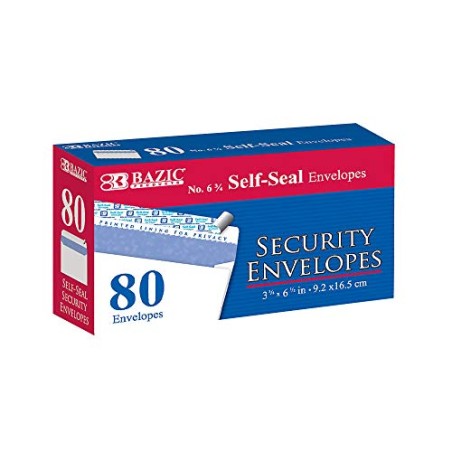 BAZIC Security Self Seal Envelope 3 5/8" x 6 1/2" #6, No Window Tint Pattern Mailing Envelopes, Peel & Seal (80/Pack), 1-Pack
