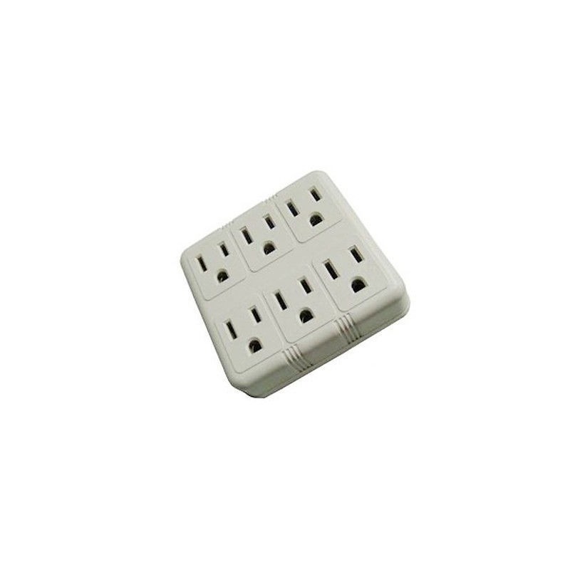 US Listed 125V/15A/1875W 2 Plugs to 6 Outlet Grounded Sockets Wall Tap