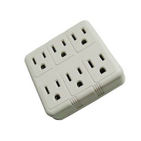 US Listed 125V/15A/1875W 2 Plugs to 6 Outlet Grounded Sockets Wall Tap