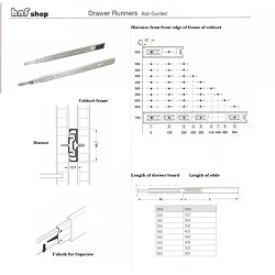 Pair of Heavy Duty Smooth 3-Folds Drawer Slides