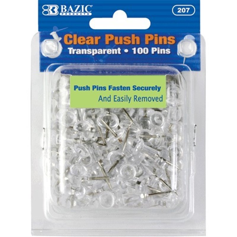 Bazic Transparent Clear Push Pins 100/ct