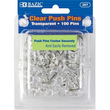 Bazic Transparent Clear Push Pins 100/ct