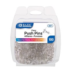 Bazic Transparent Clear Push Pins 100/ct