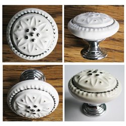 Cabinet Kitchen cupboard Door Mushroom ceramics Knob Pull handle with silvery lace