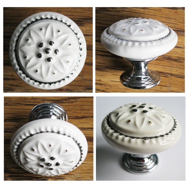 Cabinet Kitchen cupboard Door Mushroom ceramics Knob Pull handle with silvery lace