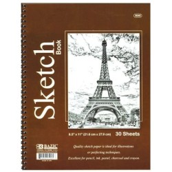 Bazic Spiral Bound Premium Sketch Book, 8.5 x 11 Inches, 30 Sheets