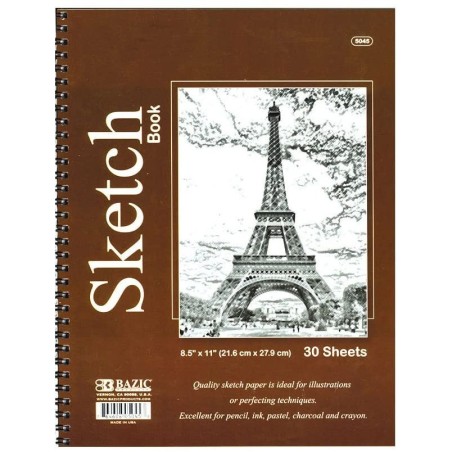 Bazic Spiral Bound Premium Sketch Book, 8.5 x 11 Inches, 30 Sheets