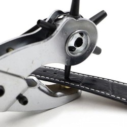 Professional Leather Hole Punch Set, 3-Piece Revolving Punch Pliers with Eyelet Press, Red Handle, Silver Metal Construction, In