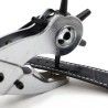 Professional Leather Hole Punch Set, 3-Piece Revolving Punch Pliers with Eyelet Press, Red Handle, Silver Metal Construction, In