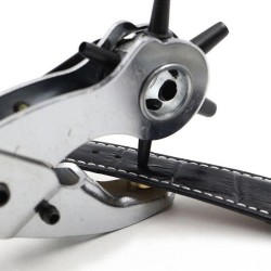 Professional Leather Hole Punch Set, 3-Piece Revolving Punch Pliers with Eyelet Press, Red Handle, Silver Metal Construction, In