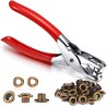 Professional Leather Hole Punch Set, 3-Piece Revolving Punch Pliers with Eyelet Press, Red Handle, Silver Metal Construction, In