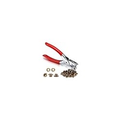 Professional Leather Hole Punch Set, 3-Piece Revolving Punch Pliers with Eyelet Press, Red Handle, Silver Metal Construction, In