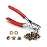 Professional Leather Hole Punch Set, 3-Piece Revolving Punch Pliers with Eyelet Press, Red Handle, Silver Metal Construction, In