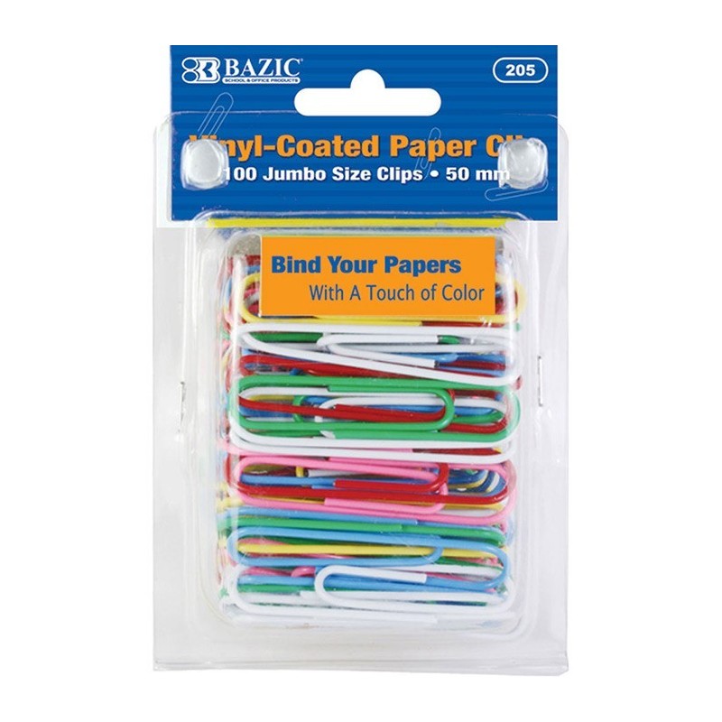 BAZIC Jumbo (50mm) Color Paper Clips (100/Pack)