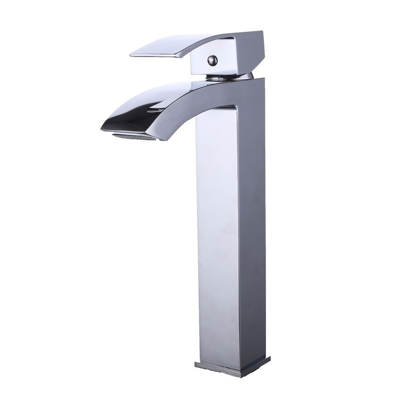 Chrome Single Handle Waterfall Bathroom Vanity Sink Faucet with Extra Large Rectangular Spout