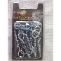 TOPZONE Screw Hook with Anchor, 4x32mm, Zinc Plated Steel, Heavy Duty Wall Mounting Hooks, 10 Pack