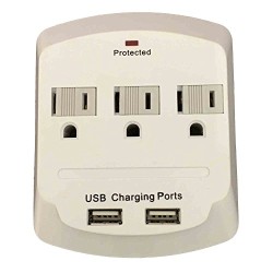 Topzone 3 AC Outlet Wall Mount Surge Protector Adapter with Dual USB Charging Ports
