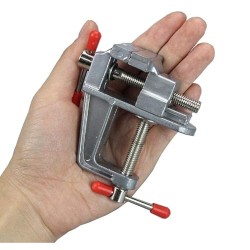 Mini Precision Vise, Aluminum Alloy Table Clamp, Silver, 1.5 Inch, Jewelry Bench Vice with Adjustable Screw