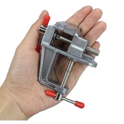 Mini Precision Vise, Aluminum Alloy Table Clamp, Silver, 1.5 Inch, Jewelry Bench Vice with Adjustable Screw