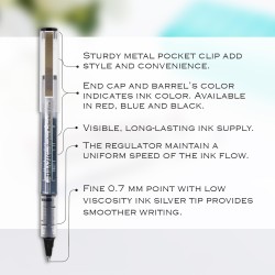BAZIC Dayton Rollerball Pen 0.7mm Black Color, Regulator Flowing Liquid Ink Pens, Rolling Ball Pens Smooth Writing for Office (3