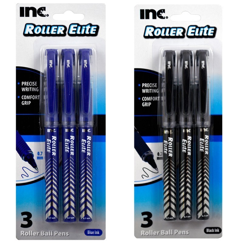 INC Roller Elite 0.7mm Point Ball Pens 3 Blue & 3 Black 6ct in all