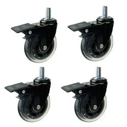 4/pk Dia 3inches rollerblade Heavy duty wheels Soft PU casters with brake M10 Stem