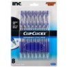 INC 8 CLIP-CLICKS COMFORT GRIP BALL POINT PENS 8 Blue Body with Blue Ink